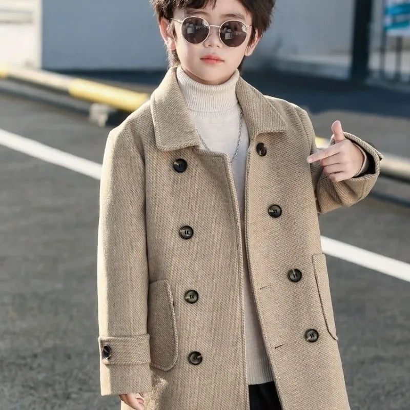2025 Autumn Winter Kids Korean Style Plus Size Warm Thickened Wool Coat Windbreaker Stylish Outdoor Jacket
