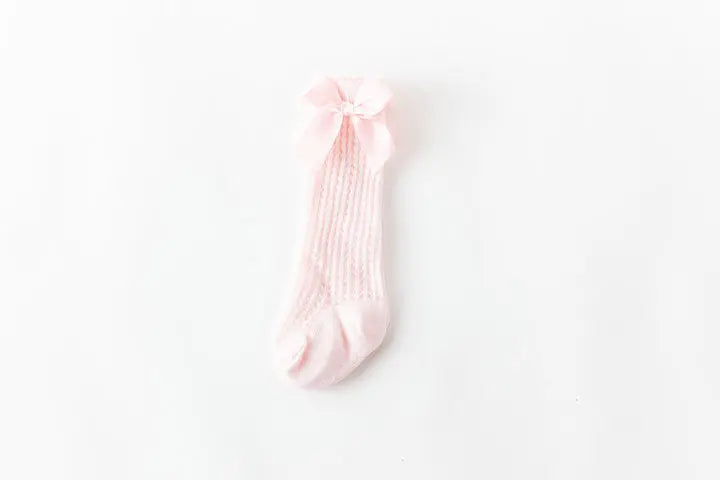 Limit quantity 0-2Y Children Girls Royal Style Bow Knee High Fishnet Socks Baby Toddler Bowknot Socks Kid Hollow Out Sock Sox