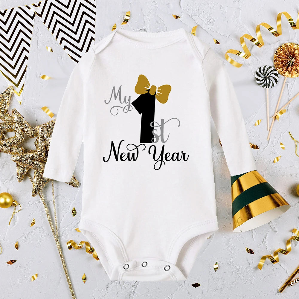 It Is My 1st New Year Baby Boy Girl Long Sleeve Romper Fashion Casual Robe Ropa Newborn Baby Bodysuit New Year Holiday Best Gift