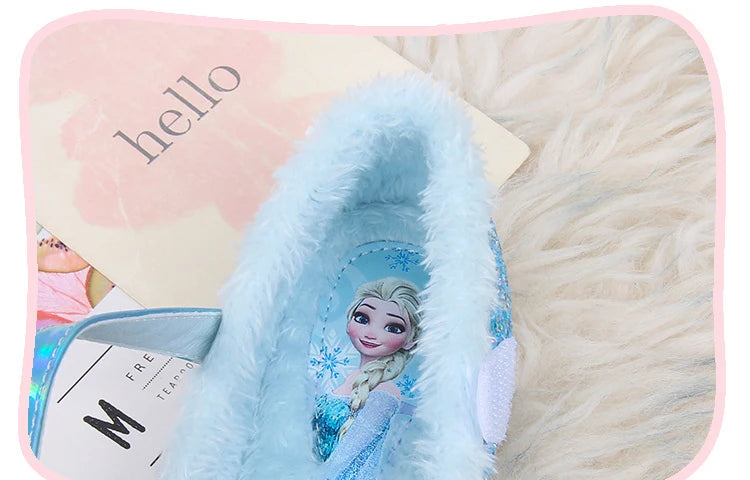 Disney Girls' Plush Slippers Frozen Cute Children's Princess Elsa Winter Cotton Slippers Baby Snow Home Pink Blue Shoes Size 23