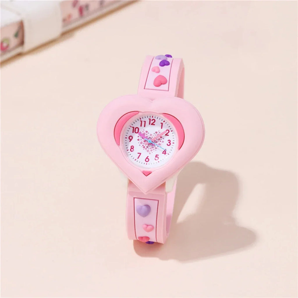 1/2pcs-Cute heart-shaped quartz watch for girls - silicone strap, suitable for Christmas gifts, birthday gifts