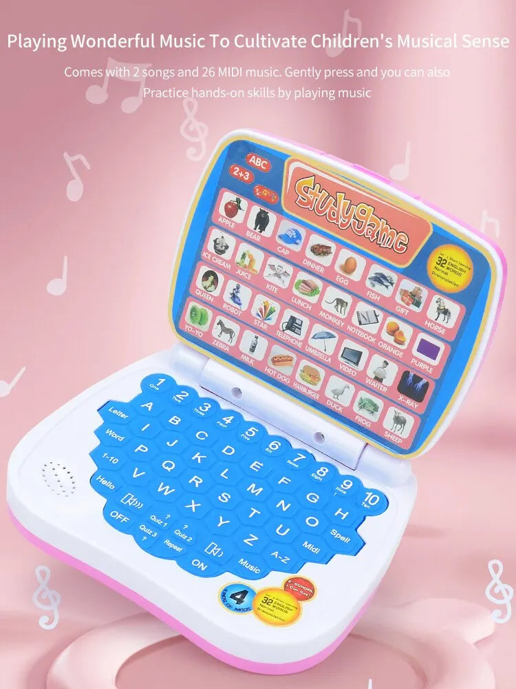 English Learning Small Laptop Toy for Kids. Boys and Girls Computer for Aphabet ABC.Numbers.Words.Spelling.Maths.Music