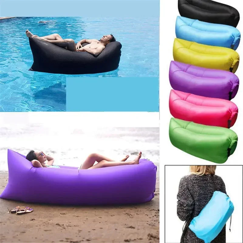 Inflatable Lounger Air Couch for Beach Chair Camping Chairs with Travel Bag & Pockets Portable Outdoor Camping Accessories