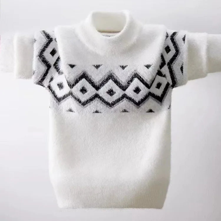 Heavyweight Mink Velvet Boys' Pullover Sweater Autumn Winter Base Layer Thickened Knit Sweater for Kids Ages 3-14 Toddler Youth