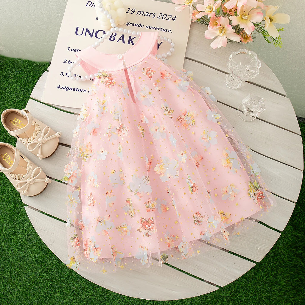 Summer New Princess Style Baby Girl Dress, Floral Chiffon Children'S Sleeveless Clothes For Birthday Parties (0-3 Years Old)