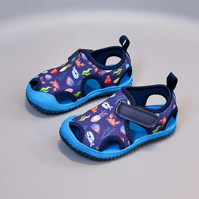 Kids'Sandals Canvas Prehobbler Baby Summer Beach Shoes Printing For Children Breathable Anti-slip Purple Blue Shoes Size 21-31