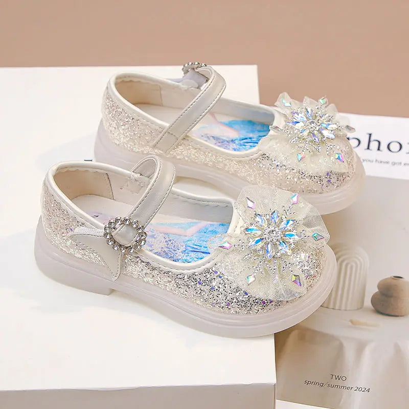 Disney Children's High Heel Princess Elsa Party LED Light Shoes Summer Girls Sandals Baby Girls' Crystal Blue Pink Shoes 23-34