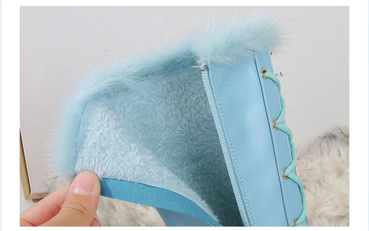 Disney Girls' Leather Boots Winter Cartoon Frozen Boots Side Zipper High Plush Princess Elsa Boots Warm Children's Boots Size 27