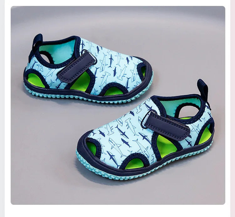 Kids'Sandals Canvas Prehobbler Baby Summer Beach Shoes Printing For Children Breathable Anti-slip Purple Blue Shoes Size 21-31