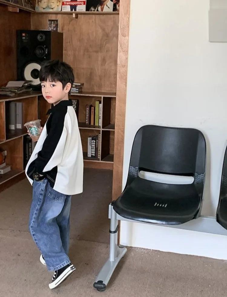 Boys' 2025 Spring/Autumn New Arrival Cotton Punk-Style Street-Savvy Trendy Polo Collar Sweatshirt - Stylish Baby Boys' Top