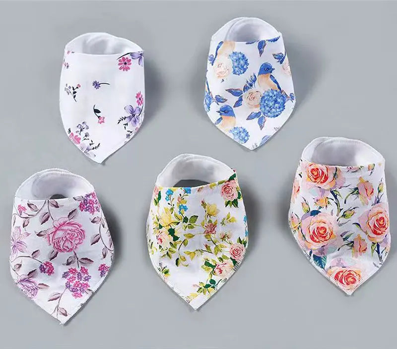 0-2Years Newborn Bibs Solid 5Pcs 8Pcs Baby Feeding Drool Bibs Saliva Towel Triangle Scarf Soft Cotton Adjustable Snap Button
