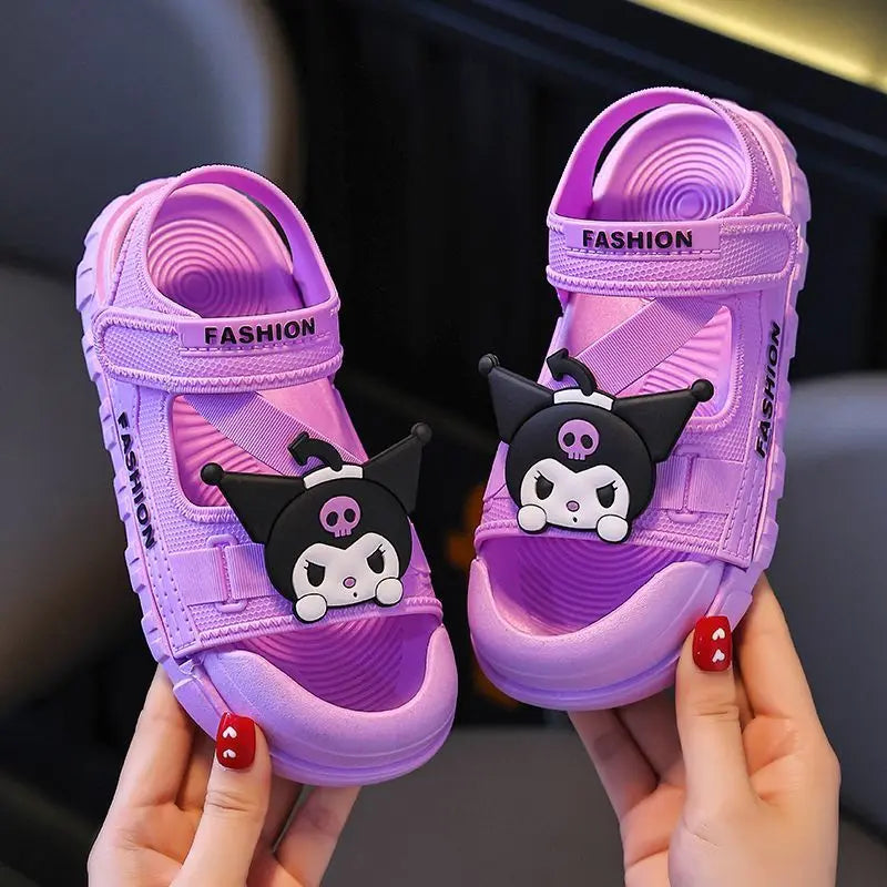 Sandals Girls Anime Kuromi Open Peep Toe Shoes Girly Summer Cute Cartoon Babys Purple Pink Slipper Kid Size 21-36