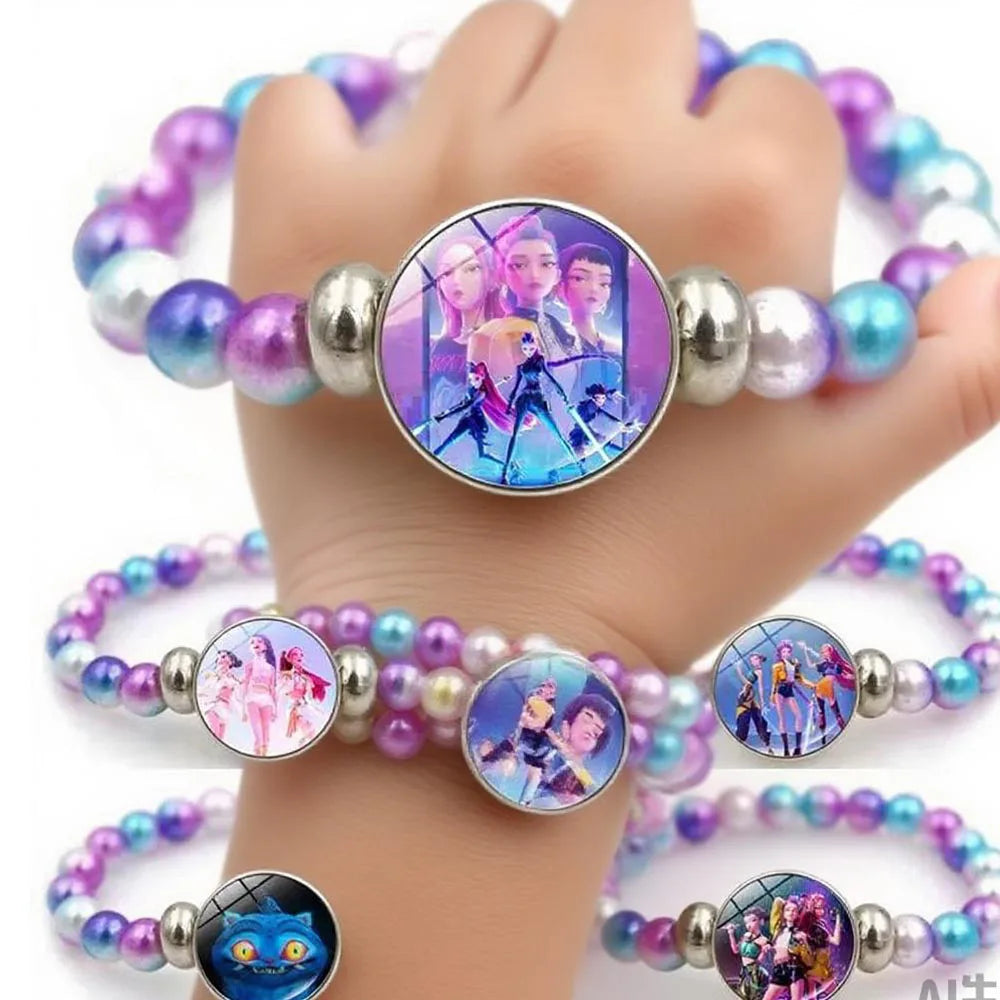 KPop Demon Hunters Bracelets Girls Fashion Beaded Wristband Cute Cartoon Figure Jewelry Accessories Children Christmas Gift Toys