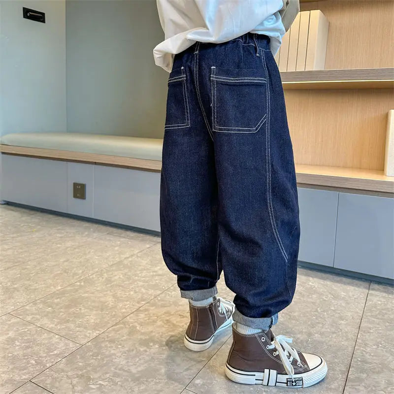 Designer Boys Autumn Winter 2025 New Casual Stretchable Denim Jeans Long Pants Boys' Fashionable Trousers