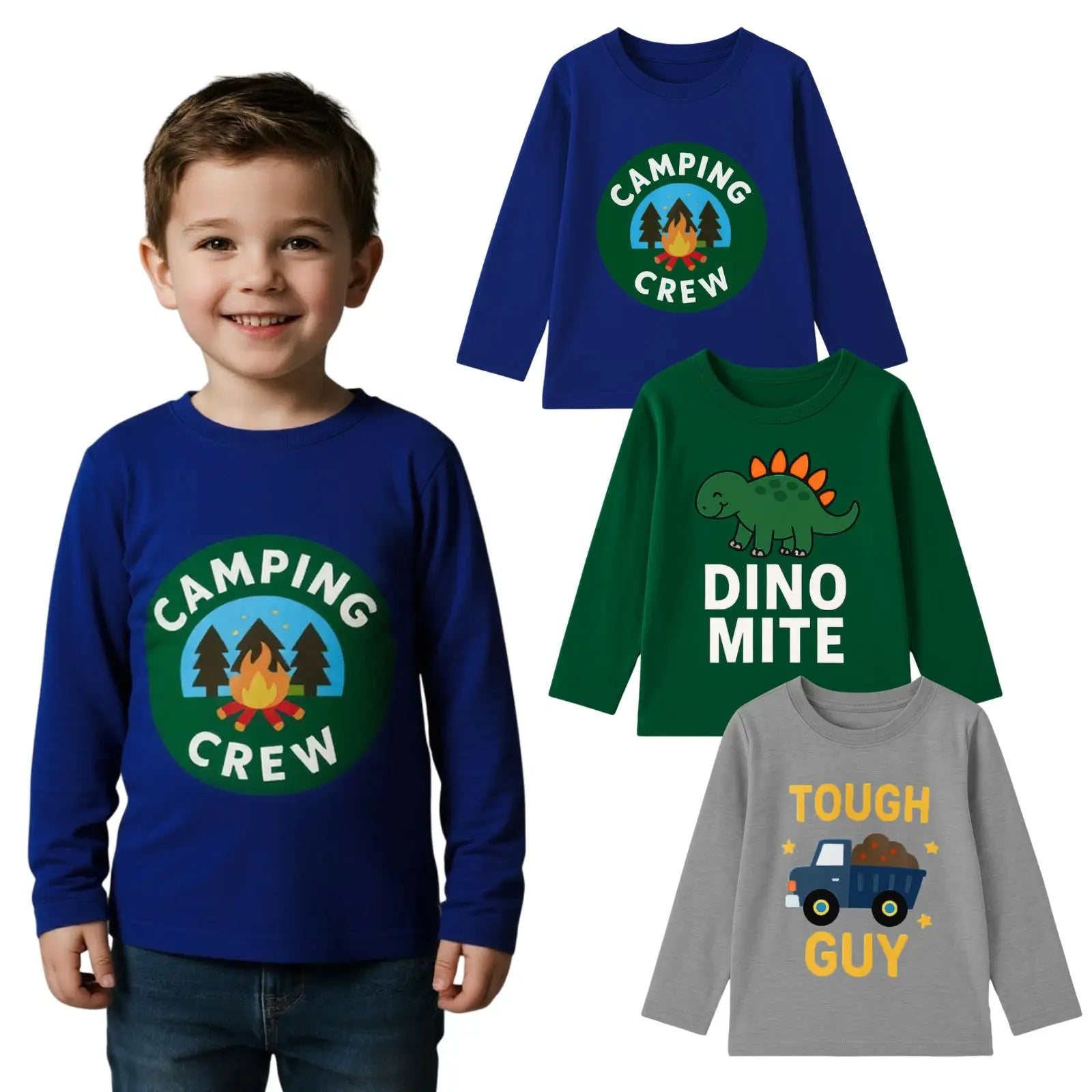3-piece set of boys' long sleeved T-shirt with pure cotton round neck cartoon pattern for outdoor leisure autumn and winter
