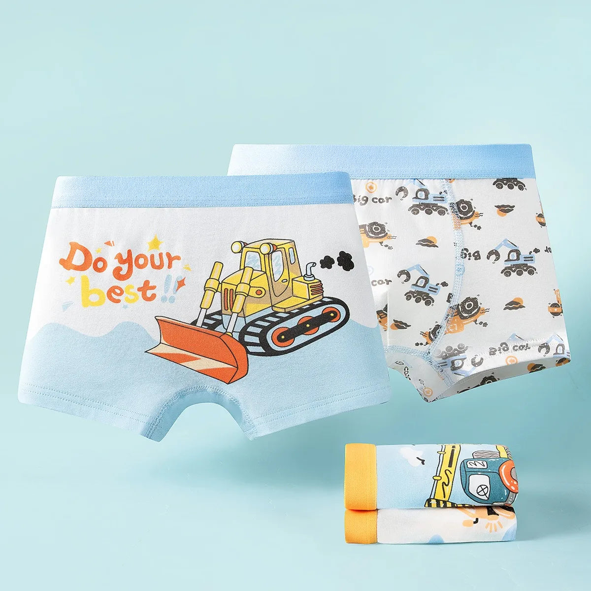 4 Pcs/Lot Boys Cotton Underpants Excavator Cartoon Cars Pattern 3-11T Boys Boxer Briefs Breathable Children Underwears Shorts