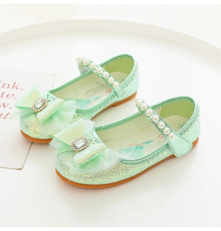 Disney Girl's Fashion Princess Shoes Frozen Princess Elsa Children's Shoes Girls Baby Green Pink Flat Shoes Performance Shoes