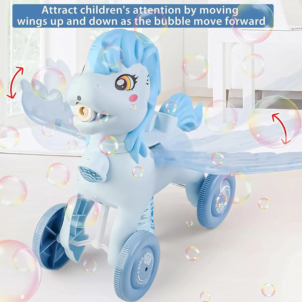 Pony Bubble Machine for Kids Automatic Bubble Lawn Mower with Light & Music Bubble Cart Outdoor Push Toys for Birthday Gift