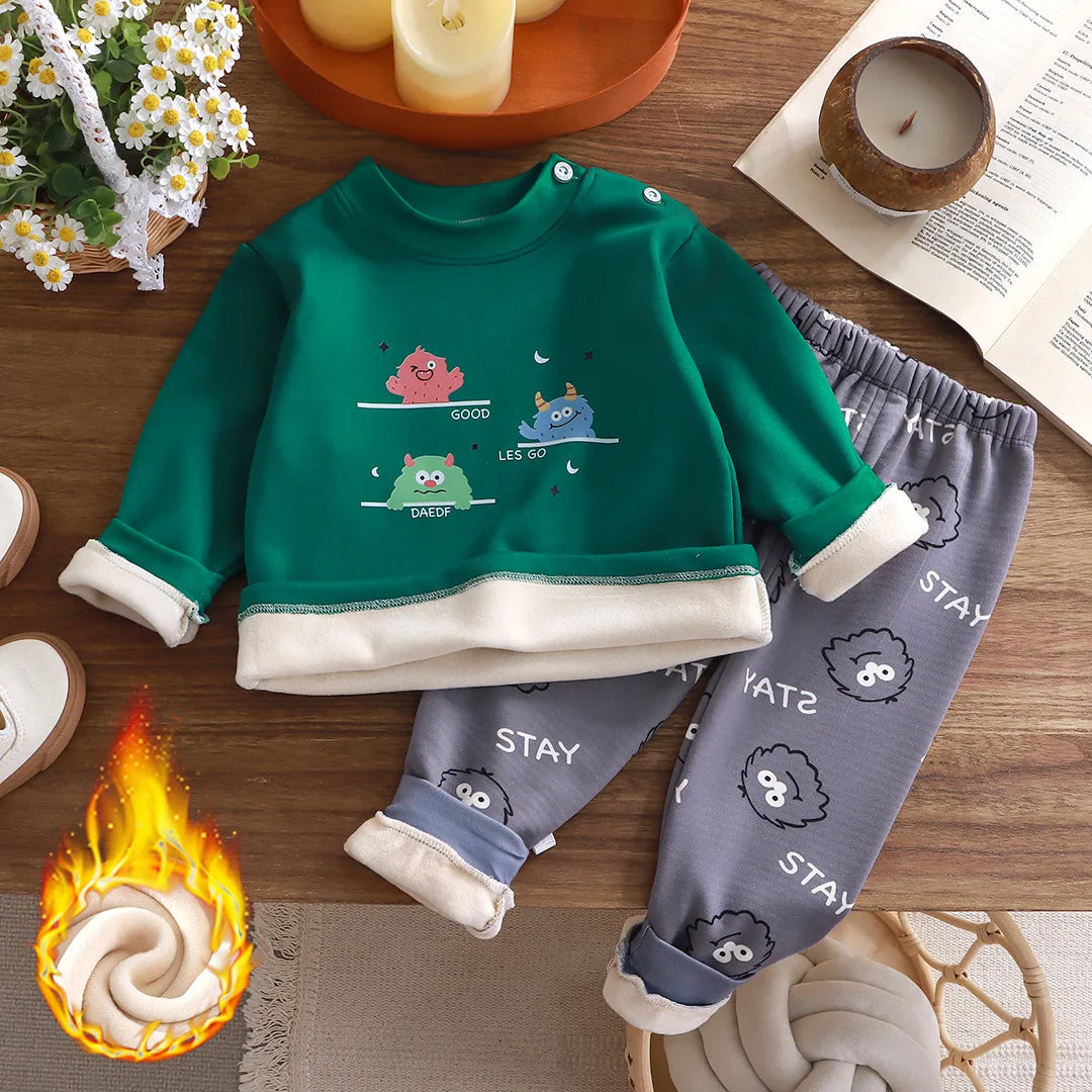 Fall and Winter Kids Boys Sleepwear Loungewear Infant and Toddler Thick Warm Pajamas Baby Cartoon Long Sleeve Children Nightwear