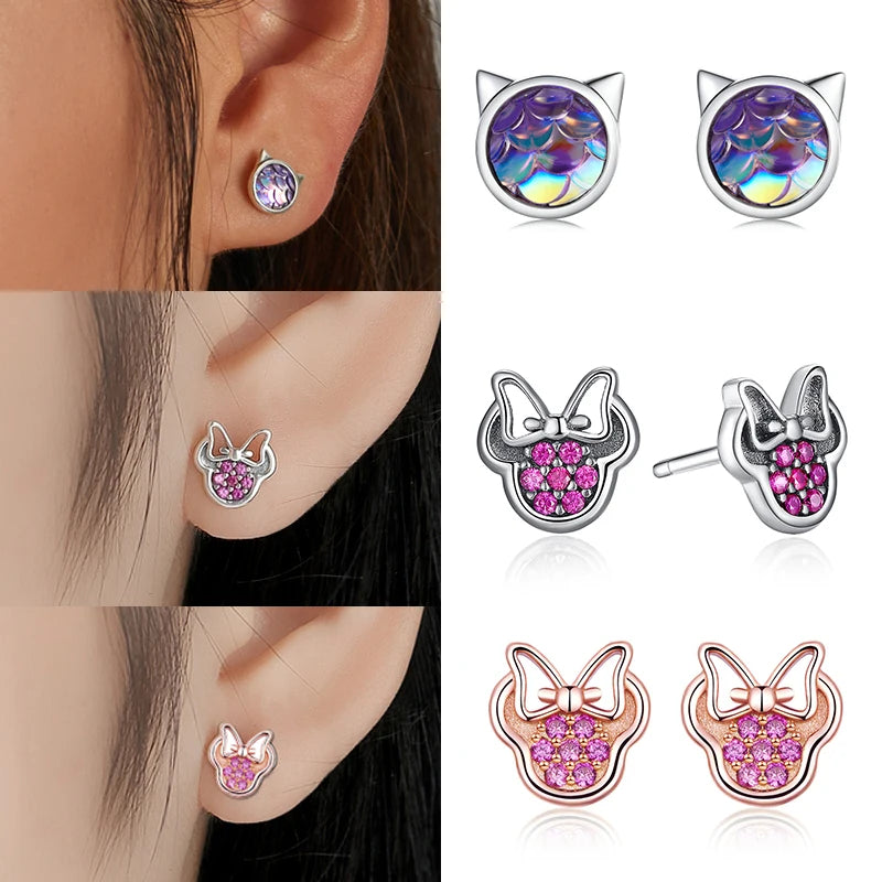 Bamoer 925 Sterling Silver Luxury Girl Earrings Rainbow Butterfy Cute Fancy Funny Ear Stud Original for Women Party Fine Jewelry