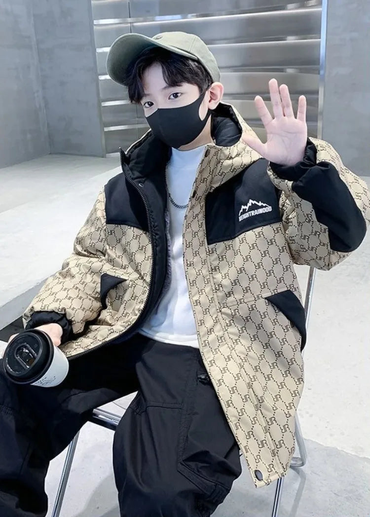 2025 New Boys' Thickened Winter Coat with Hood, Fleece-Lined Parka Jacket for Toddler Boys, Stylish & Warm Winter Wear