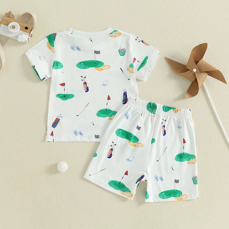 Infant Summer Outfit Set Short Sleeve Round Neck Dinosaur Print T-Shirt and Shorts Baby Boy 2 Piece Clothing Set for Toddler