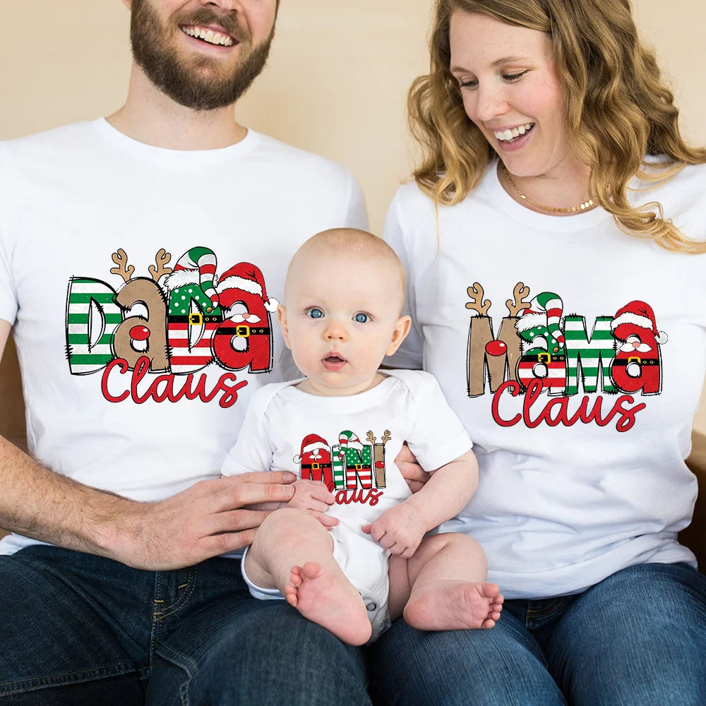 Daddy Mommy Mini Family Clause Christmas Shirts Dad Mom Short Sleeves Shirt Newborn Romper Xmas Party Family Tees Outfit