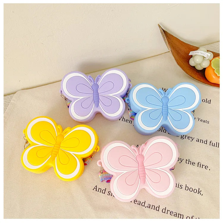 Lovely Bow Children's Silicone Shoulder Bags Cute Butterfly Shape Baby Girls Crossbody Bag Candy Color Kids Small Coin Purse