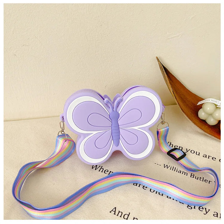 Lovely Bow Children's Silicone Shoulder Bags Cute Butterfly Shape Baby Girls Crossbody Bag Candy Color Kids Small Coin Purse