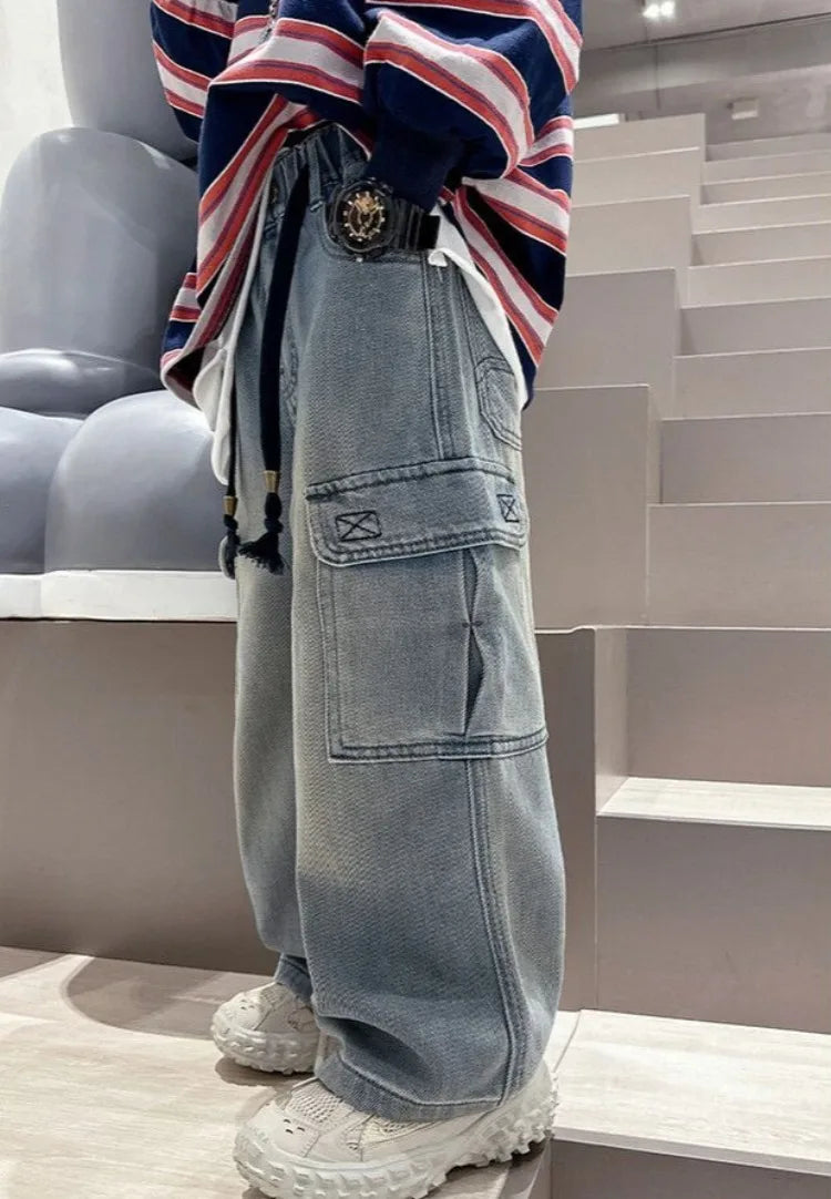 2025 Spring Autumn New Boys Loose Straight Jeans Lightweight Casual Pants for Tween Boys - Premium Denim Straight Leg Long Pants