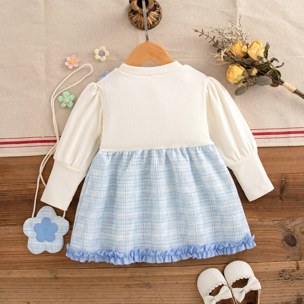9 Months -3 Years Old Spring And Autumn New Simple Striped Baby Girl Dress, White Long Sleeved Children'S Clothing + Flower