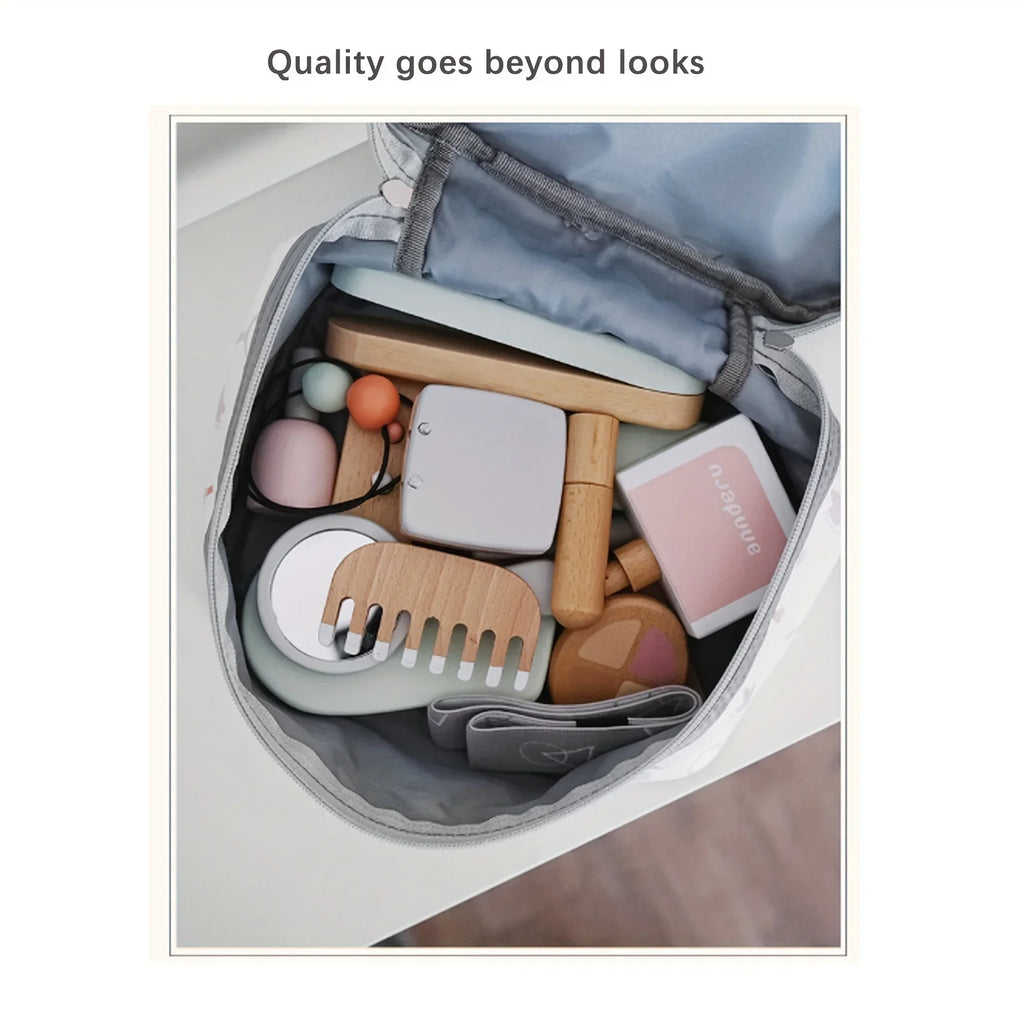 Montessori Wooden Makeup Toys for Girl, Girls Pretend Beauty Makeup and Salon Set Toys, Toddler Makeup Kit Gift Toys