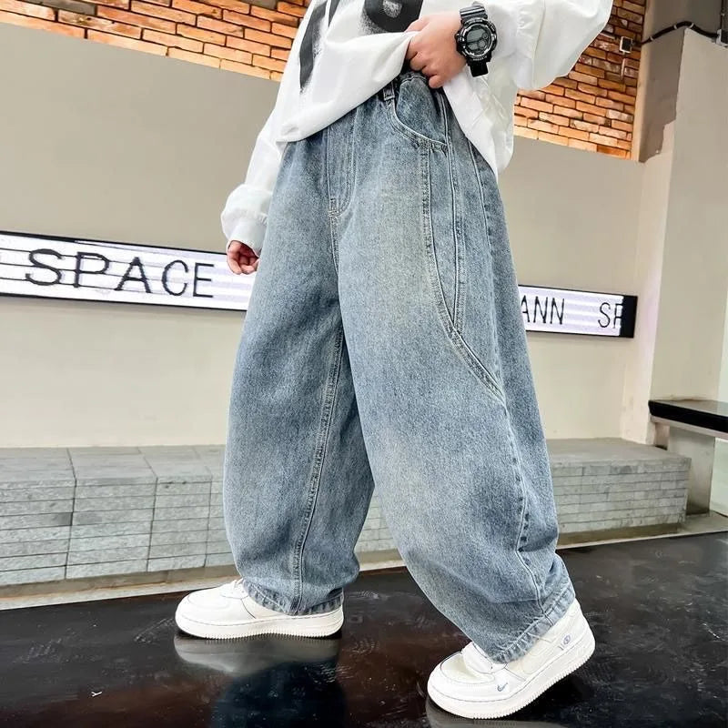 2025 Spring New Boys Loose Fit Jeans Long Pants for Toddler & Big Kids, Handsome Casual Denim Pants, Trendy Kids Clothing