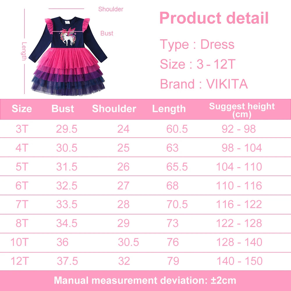 VIKITA Girls Gradient Autumn Dress Kids Licorne Sequined Appliqued Performance Mesh Tulle Prom Gown Girls Princess Cake Dresses