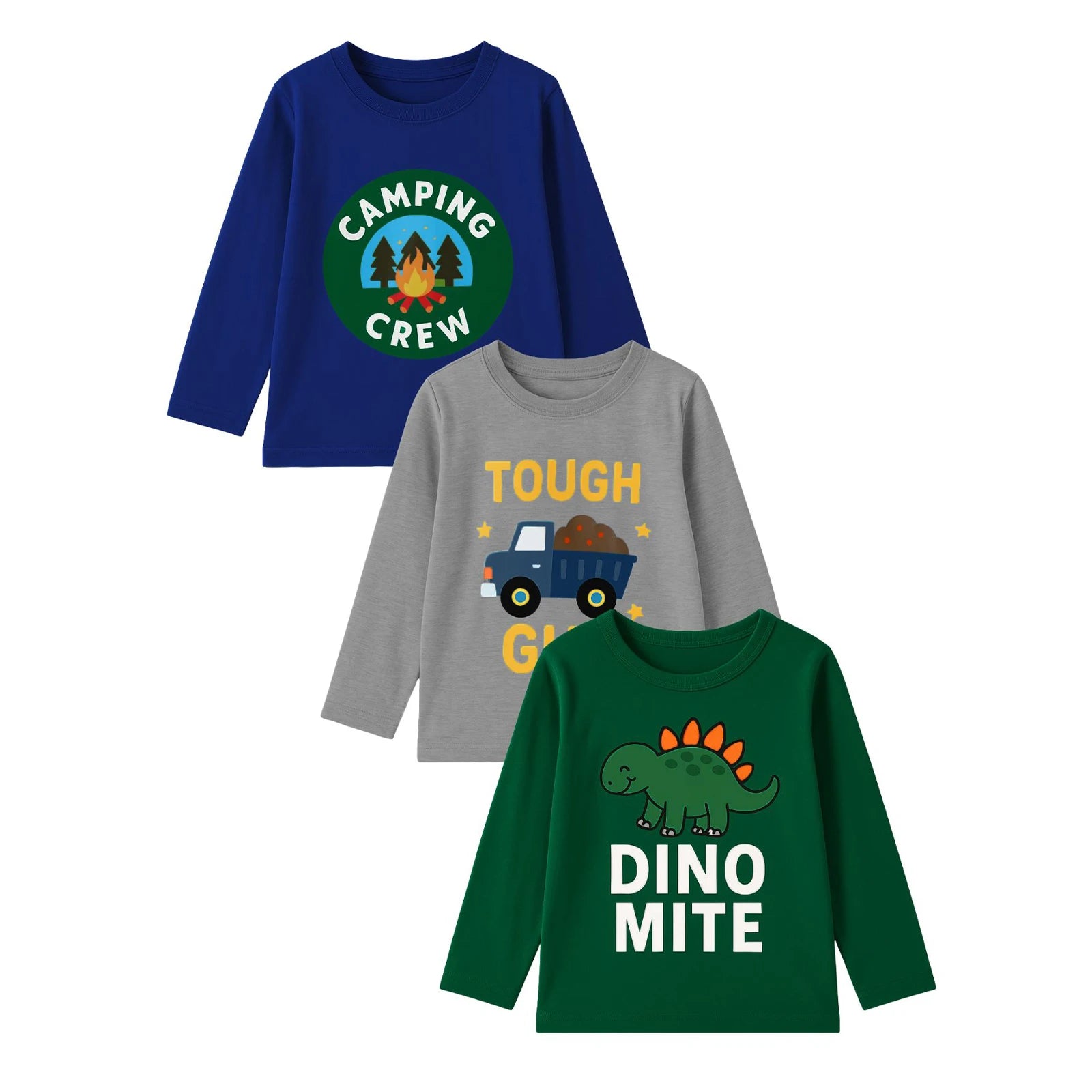 3-piece set of boys' long sleeved T-shirt with pure cotton round neck cartoon pattern for outdoor leisure autumn and winter