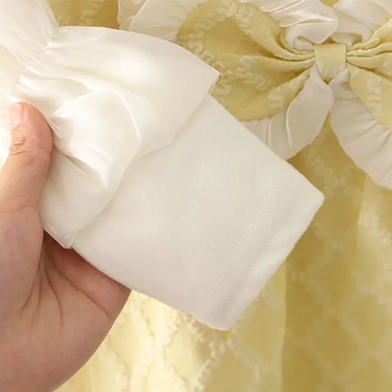 (9 Months -3 Years Old) Spring And Autumn New Sweet Bow Baby Girl Dress, Princess Style Children'S Long Sleeve Clothes