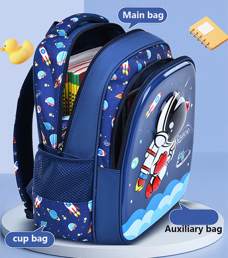 Children's Shoulder Bag Cartoon 3D Stereoscopic Astronaut Schoolbag Waterproof Kid Backpack Little Boy Dream Elementary School