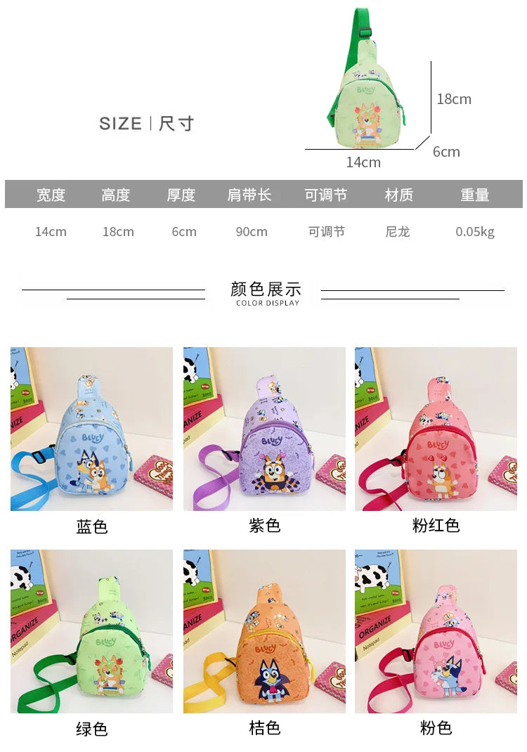Bingo Friends Children's Bag Cute Bluey Family kids Chest Bag Kindergarten Cartoon Light Crossbody Bag Halloween Christmas gift