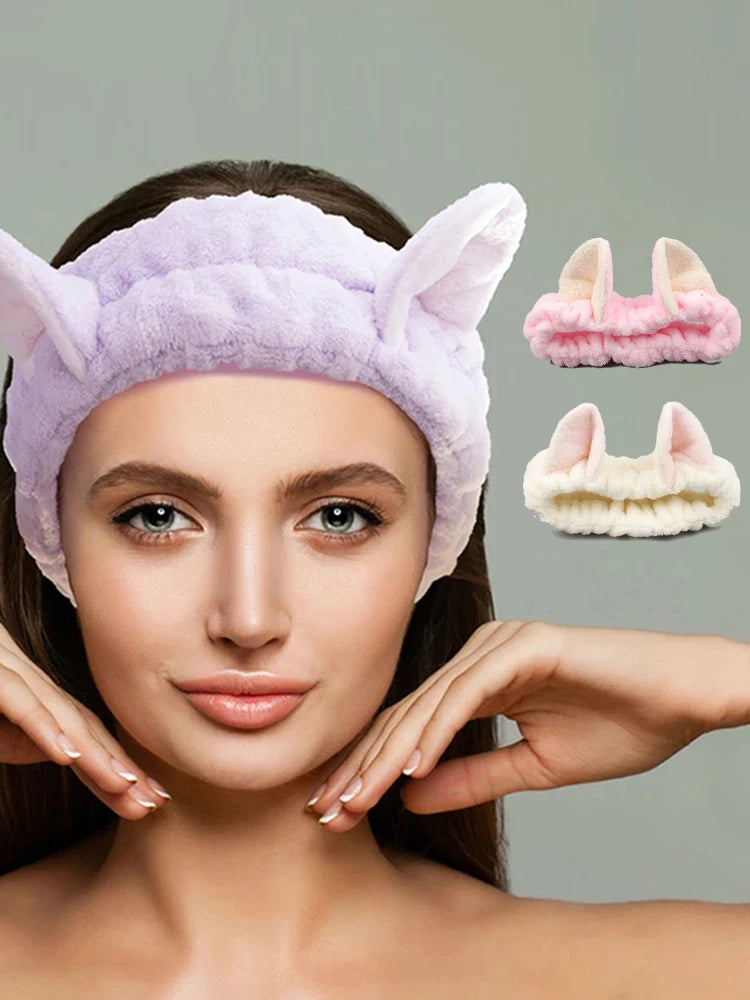 Hairband Cat Coral Plush Headband Cute Soft Hair Bow Headband Hairband Wash Face Makeup Headband Bandage Girl Accessories