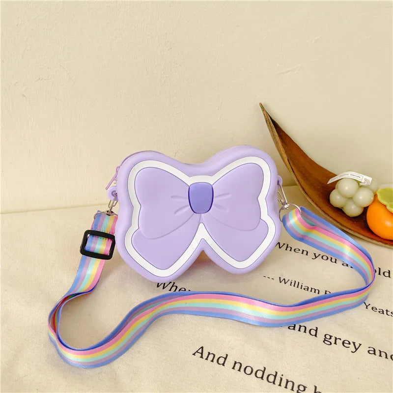 Lovely Bow Children's Silicone Shoulder Bags Cute Butterfly Shape Baby Girls Crossbody Bag Candy Color Kids Small Coin Purse