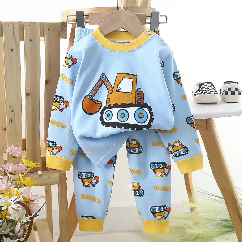 1pcs Children's Underwear Set Kids Soft Cotton Pajamas Boys Girls Baby Spring Autumn Cute Cartoon Long Sleeve Home Sleepwear