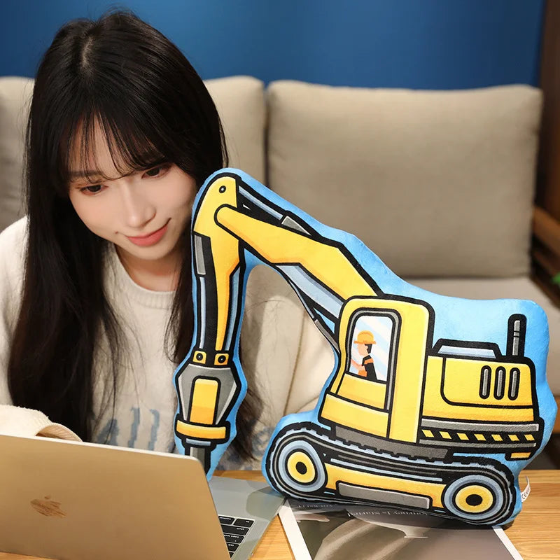 Stuffed Transporter Plush Pillow Soft Printing Multi-functional Bulldozer Forklift Crane Excavator Road Roller Tramcar Men Gift