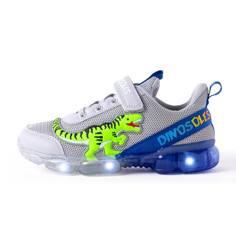 EXDINO T-REX LED 2-9Y Boys Spring Autumn Mesh Tennis Shoes Glowing Children's Kids Flashing Jelly Sole Light Up Casual Sneakers