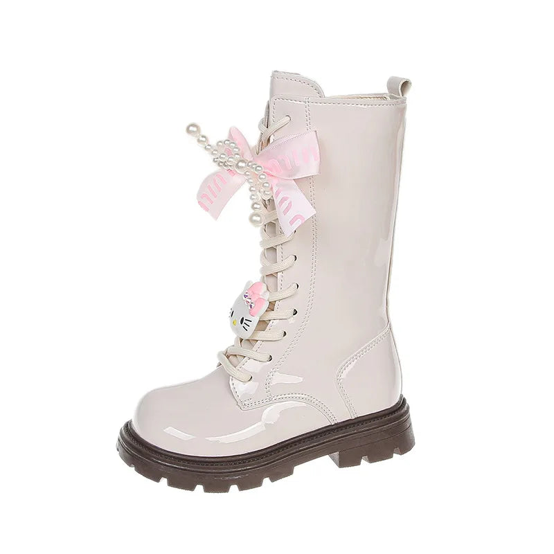 Kids'Casual Shoes Long Boots PU Leather Cartoon Kuromi Winter Shoes For Girls Anti-slip Warm Black Beige Shoes Size 26-37