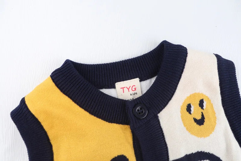 Autumn Spring Boy Girl Sweater Rocket Giraffe Cardigan Stitch Kid Clothing Sleeveless Buttons Baby Costume 2-6Y Children Sweater