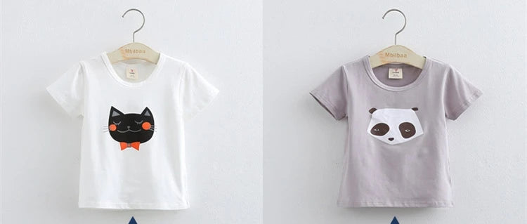 2025 Summer 2 3 4 6 8 10 Years Children Cotton Cartoon Star Bird Cat Rabbit Animal Print Short-Sleeve T-Shirt For Kids Baby Girl