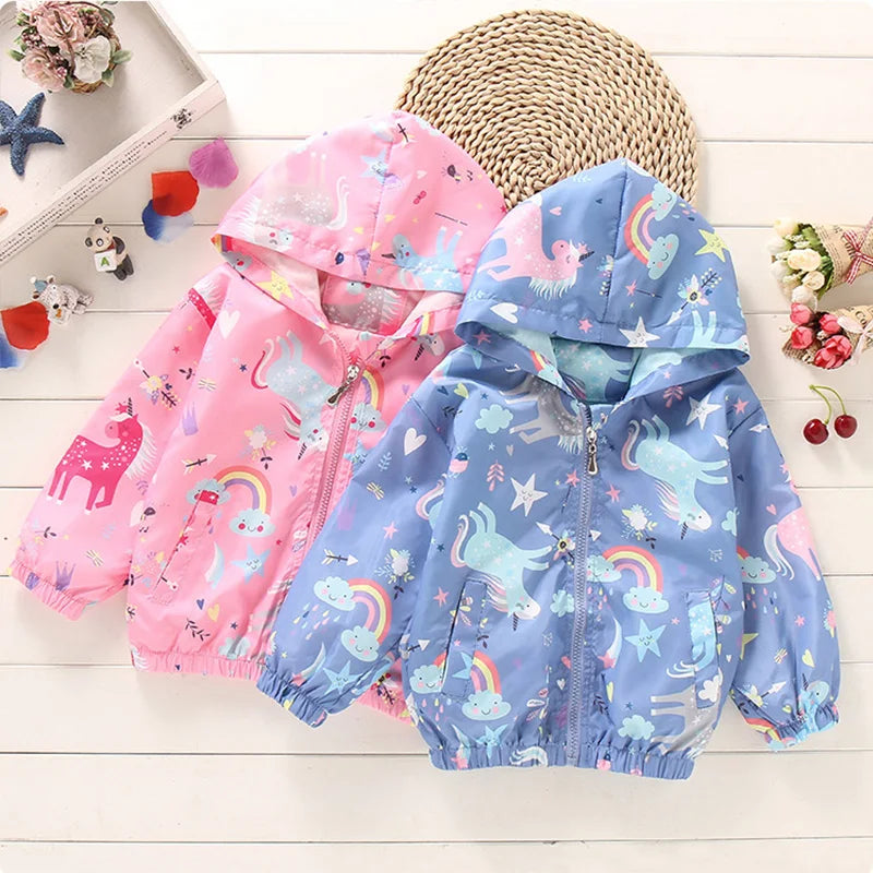 Fashion Kawaii Children's Jackets for Boys Girls Pink Blue Autumn Clothes 1 to 2 3 4 5 6 7 8 9 Years 2024 Kids Hoodie Waterproof