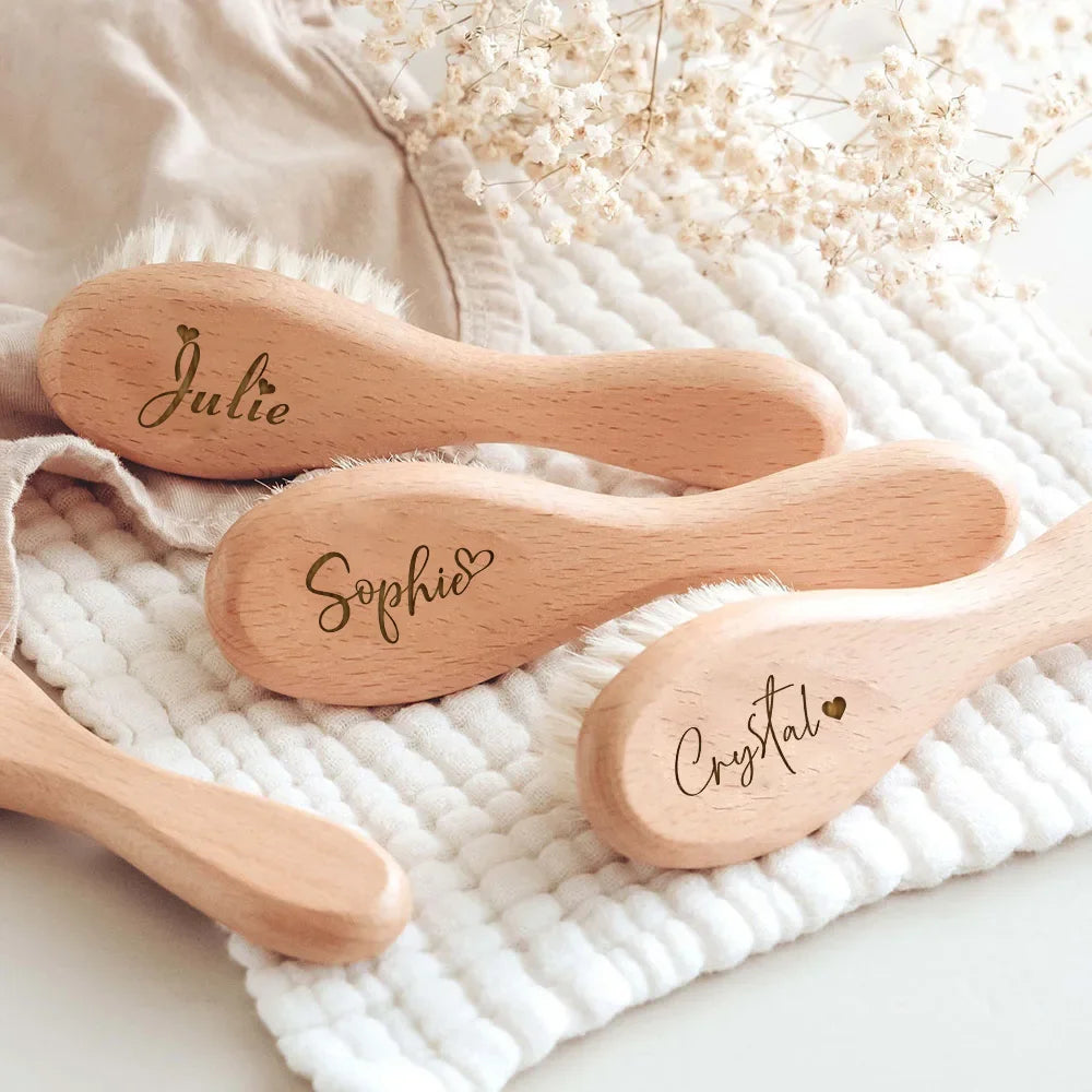 Personalized Baby Hairbrushes Engrave Infant Name Wooden Newborn Hair Brush Comb Birth/Baptism/Birthday Baby Shower Gifts