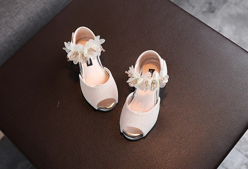 Girls Rhinestone Flower Shoes Low Heel Flower Wedding Party Dress Pump Shoes Princess Shoes For Kids Toddler