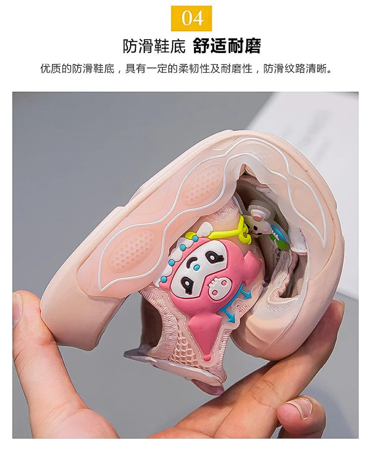 Sandals Girls Cartoon PU Leather Summer Fashion Outdoor Flat Bottom Breathable Anti-slip Pink Purple Size 26-37